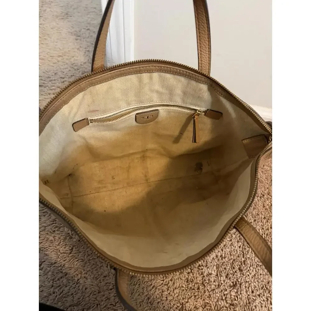 Tory Burch Mcgraw Cream Pebble Leather Top Zip Satchel Crossbody - Picture 3 of 5